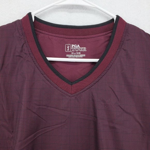 PGA Tour Shirt Men's V-Neck Pullover Long Sleeve Plaid Red Extra Large - Picture 6 of 12